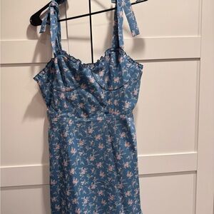 Floral strapless Blue Dress